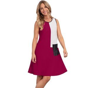 SYMPLI - Colour Block Patch Pocket Sleeveless Dress-Magenta/Ivory